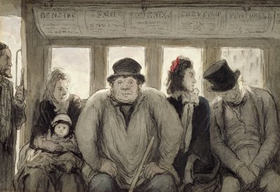The Omnibus, 1864 (tinta, wc e lápis litográfico sobre papel) de Honoré Daumier